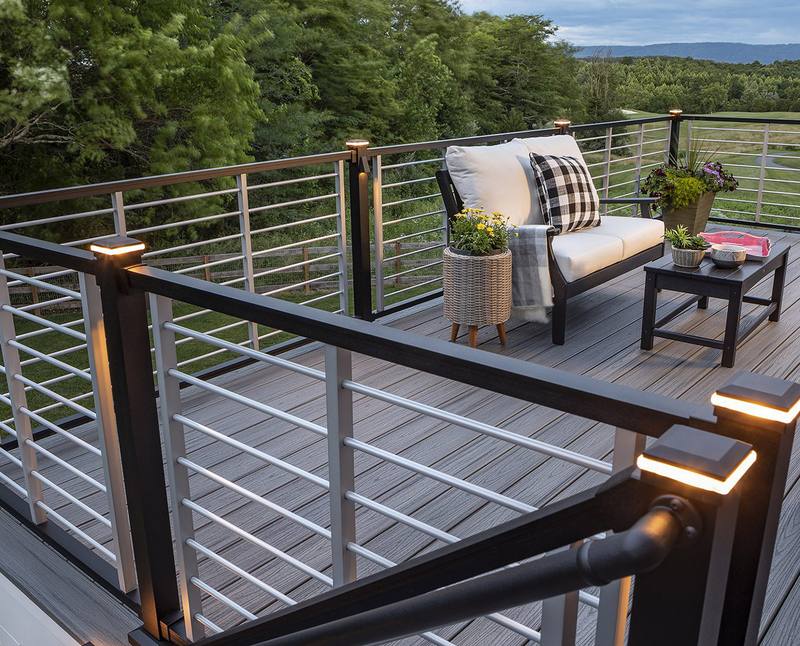 Deck railing with built-in lighting